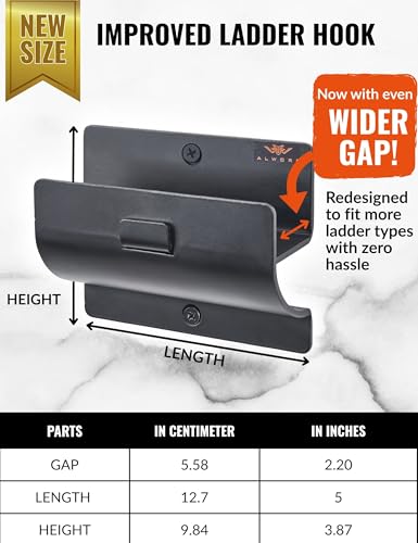 Ladder Hook - Black Heavy Duty Ladder Brackets for Garage Wall - Utility Hook for Wall Mount Ladder Storage, Folding Chair - Tool Holder to Organize Garage and Shed