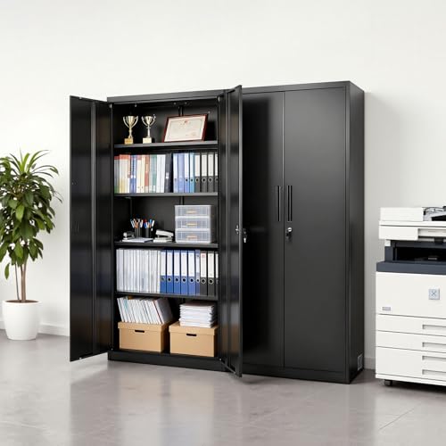 VEVOR Metal Storage Cabinet, Lockable Steel Garage Cabinet with Magnetic Doors and Adjustable Shelves, 2 Keys, 5-Tiers Tall Tool Locker for Home, Office, School, Pantry, Warehouse, Laundry, Black