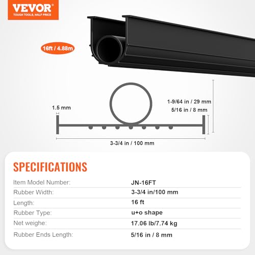 VEVOR Garage Door Threshold and Bottom Seals Kit, 16 FT U Shape+O Ring Universal Garage Door Bottom Seal Weatherstrip PVC, Combine with Weatherproof Garage Threshold Seal Strip with Adhesive, Black
