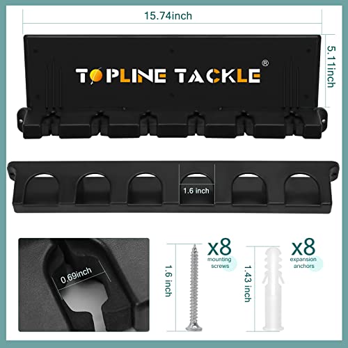 Topline Tackle Fishing Pole Holder Wall Mount, 2 Set Vertical Fishing Rod Holders for Garage – Fishing Rod Rack Storage for 12 Rods