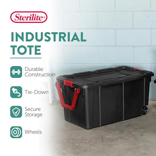 Sterilite 4-Pack Industrial Tote, Heavy-Duty Storage Bins w/Lids and Wheels, 40 Gallon - Stackable Organizing Containers for Home, Garage, Office, and Basement