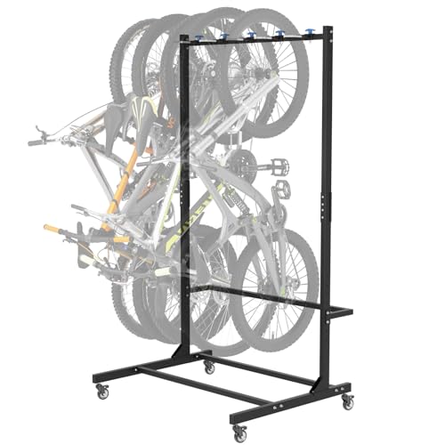 Kinchoix Freestanding Bike Rack with Caster Vertical Bike Storage Stand for Garage Indoor Bicycle Organizer Holds Up to 5 Bikes