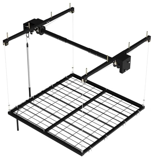 Overhead Ceiling Storage Rack 4x4 ft,Heavy-Duty Carbon Steel Garage Lifting Rack with Manual Hand Crank, Adjustable Height, 350 Lbs Capacity, Maximizes Overhead Space for Garages, Basements