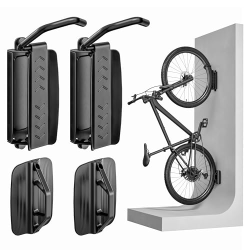 PEGZONE 2 Pack Bike Hooks for Garage, Heavy Duty Swivel Bike Wall Mount, Holds 77 Lbs Bike Wall Hanger, Adjustable Garage Bike Rack for Bedroom Home Office, 2 Pack
