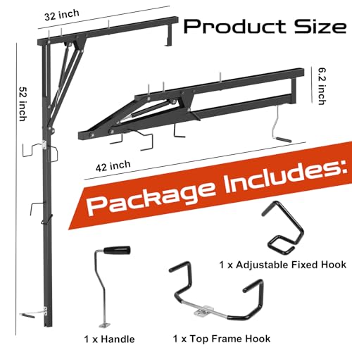 Vanesa Hydraulic Bike Ceiling Mount for Garage - Heavy Duty Pull Down Bike Hanger, Folding Overhead Bike Storage Hoist Holds Up to 66 lbs, Space Saving Bicycle Mount for Garage/Indoor