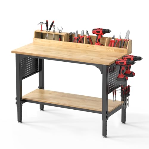 Northsky Heavy-Duty 48" Adjustable Height Workbench - 2200 LBS Capacity with Storage & Pegboard, Built-in Power Outlet, Lockable Wheels for Garage, Workshop, & Home Use