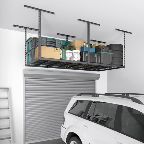 TOPIRON 3x6 FT Overhead Garage Storage Rack, 26"-40" Height Adjustable Heavy Duty Garage Ceiling Storage Rack, 450LBS Capacity Metal Hanging Organizer System for Garage