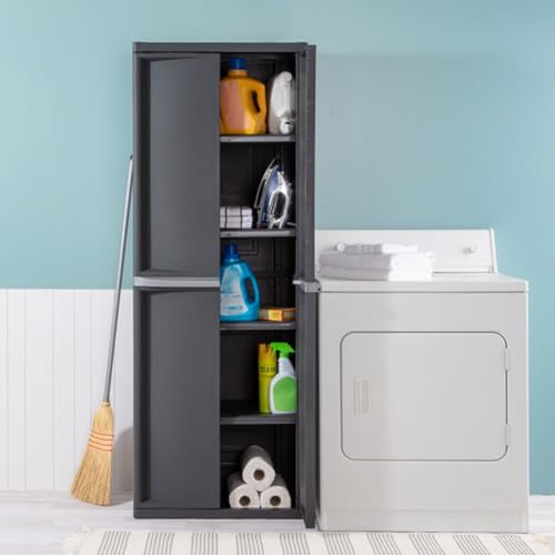 Sterilite 2-Pack 4 Shelf Cabinet, Lockable Utility Storage w/Adjustable Shelves, Gray - Plastic Shelving Unit for Organizing Garage, Pantry, Basement, Laundry Room or Mudroom