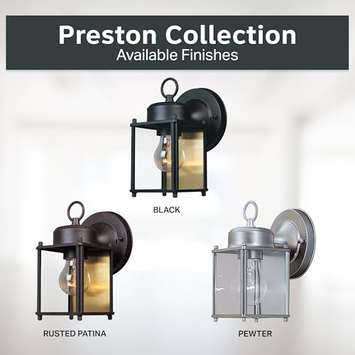 DESIGNERS FOUNTAIN Preston Outdoor Light Fixture, 8 Inch Exterior Wall Lantern Sconce for Front Door, Patio and Porch, Black, 1161-BK