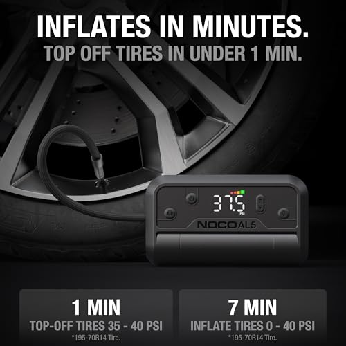 NOCO Air AL5: Cordless Tire Inflator – Portable Rechargeable Air Compressor with USB-C – 17 LPM Inflates 0–40 PSI in 7 Minutes – Digital Gauge + Auto-Shutoff – For Tires up to 31-Inches