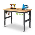 ENJOYWOOD 48" x 20" Adjustable Height Workbench Heavy Duty Rubberwood Work Table with Pegboard & Power Outlets for Garage, Workshop, Home & Office