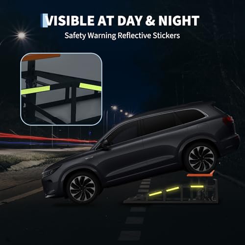 Heavy Duty Hydraulic Car Ramps 2 Pack, 5 Ton Capacity 9-15 Inch Lift for Cars SUVs Trucks with Rolling Wheels & Reflective Strips for Oil Changes Tire Rotations