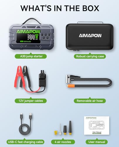 Car Battery Jump Starter with Air Compressor 8000A 160PSI, Jump Starter Portable (All Gas/12L Diesel), 12V Car Jump Starter with Inflator, Jump Box Quick Charge and 270°LED Light