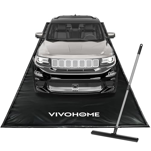 VIVOHOME Containment Mat (7'9" x 18') with Stay Put Corner, PVC Garage Floor Mats, Heavy Duty Garage Parking Mat with a Squeegee,Black