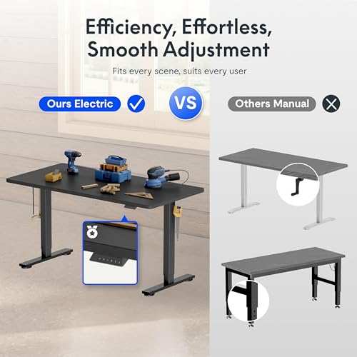 FLEXISPOT Electric Adjustable Workbench, 48x30 Inches Ergonomic Worktable for Garage, Workshop, Office and Home, Spacious Desktop for Woodworking Sewing and Crafts, Black, 2 Packages