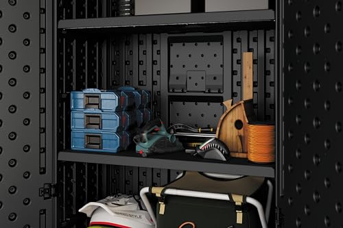 Suncast 28" Add-On Storage Cabinet Shelf for Mega Tall Garage Storage Cabinet (BMC8000), Modular Shelving, 17.5" Deep, Steel Reinforced, 50lb Capacity, Black