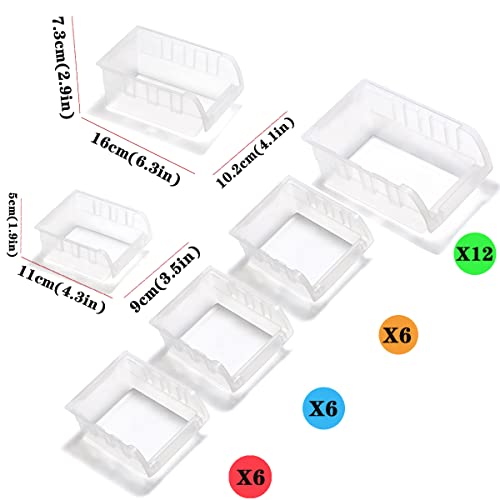 RIVTUN Transparent Garage Organizer Bins, 30PCS Wall Mounted Storage Small Parts Bins With White Pegboard to Store Nuts,Bolts, Screws, Nails