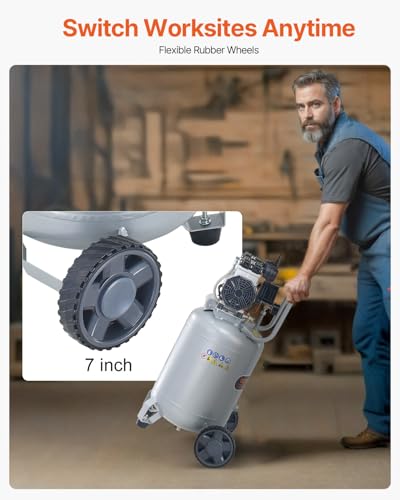 VEVOR 13-Gallon Air Compressor, 2HP, 4.6 SCFM@90PSI, Oil-Free Tank, 66dB Quiet Operation, Ideal for Tire Inflation, Woodworking, Auto Repairs, and Spray Painting (Maximum Pressure 125 PSI)