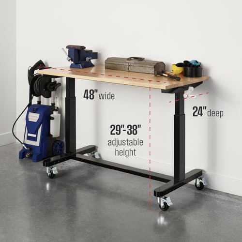 SafeRacks Workbench | 48” Adjustable Hardwood Work Tops | Premium, Standard, or Crank Handle | Rolling Work Station for Garage, Workshop, or Home | Heavy Duty (Crank-Handle)