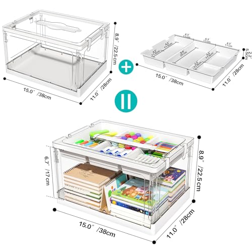 GeeBom 24QT 2Packs Clear Craft Organizers and Storage with Trays, Art Supply Organizer and Storage, Craft Storage Box with Lid for Beads, Markers, Coloring Books, Sewing, Playdoh and Tools