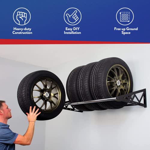 SafeRacks Heavy Duty Adjustable Wall Mounted Tire Rack Adjustable to 56 Inches with Powder Coated Brackets and 400 Pound Total Weight Capacity, Black