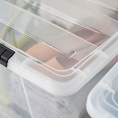 IRIS USA 72 Qt Stackable Plastic Storage Bins with Lids, 6 Pack - BPA-Free, Made in USA - See-Through Organizing Solution, Latches, Durable Nestable Containers, Secure Pull Handle - Clear