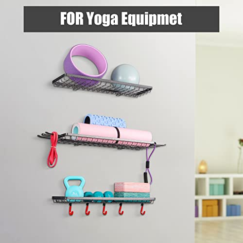 Mythinglogic Sports Equipment Storage Rack,Wall Mount Ball Storage Racks for garage, 3 Separate Ball Storage Organizer for Basketball, with Hooks