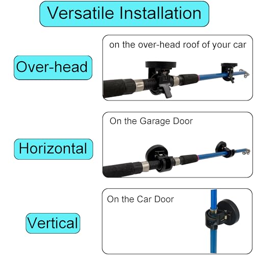 YYST Magnetic Fishing Rod Car Stand, Portable Outdoor Vertical or Horizontal or Over-Head Van Truck Boat Vehicle SUV Garage Door Fly Fishing Rod Pole Storage Rack Holder (2)