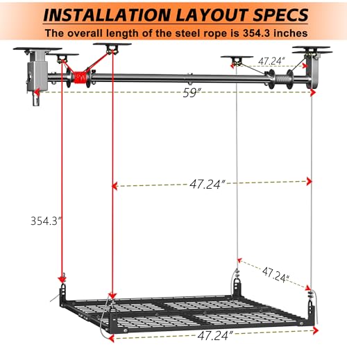 Soywey Garage Ceiling Storage Racks,4x4 FT Garage Storage Lift with Secure Lock,Heavyweight Overhead Rack for Easy Up Down,Industrial Elevator System Holds 400 Lbs