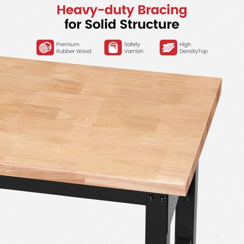 ENJOYWOOD Work Bench for Garage Adjustable Workbenches with Storage 60 Inch Garage Workbench with Under Table Shelf, Pegboard, Power Outlets for Woodworking, Home, Office, Workshop