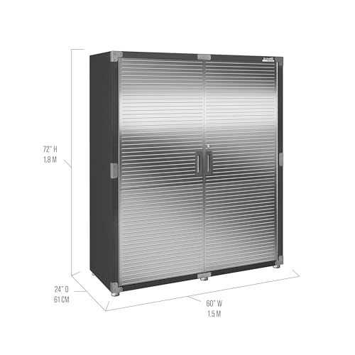 Seville Classics UltraHD Solid Steel Lockable Metal Storage Cabinet Locker Organizer, w/Adjustable Shelves for Garage, Warehouse, Office, Classroom, Graphite, 60" W x 24" D x 72" H