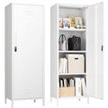 Steehoom Metal Locker Cabinet with Lock, Lockable Steel File Locker with Door and 3 Adjustable Narrow Storage Cabinet Shelves for Living Room, School, Pantry, Garage, Office (White, H59.06'')