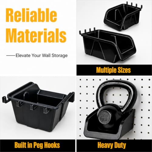 WallPeg Pegboard Bins - 6 Each 7" & 6 Each 5" ORGANIZING Bins - Hooks to Peg Board Panel Organize Hardware Arrange Accessories Workbench Tool Organizer Garage Storage -Made in USA-