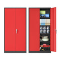 Superday 72" Lockable Steel Storage Cabinet, Locking Metal Storage Cabinets, Tall Black Red Cabinet with 2 Doors and 4 Adjustable Shelves for Garage, Home Office, Classroom, File, Easy Assemble