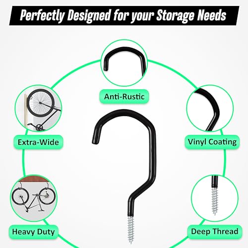 Etoolia 6 Pack Heavy Duty Garage Bike Storage and Utility Hooks-5.7 Inches for Garage Wall and Ceiling-Garage Hooks for Hanging Bicycle,Hose,Cords,and Garden Tools