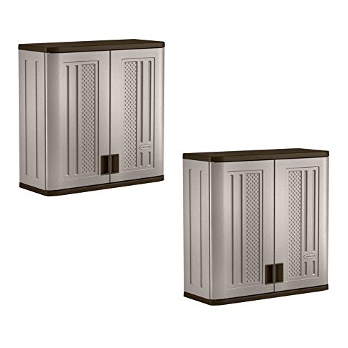 Suncast 2 Pack 4 Cubic Feet Resin Single Shelf Garage Wall Storage Cabinet, Platinum