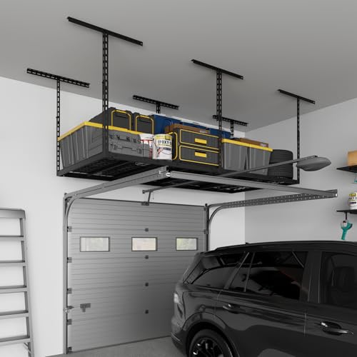 Jusgym 3X6FT Overhead Garage Storage Rack, 26"-40" Height Adjustable Garage Ceiling Storage Racks, Heavy Duty Metal Overhead Storage Organizer System, 450LBS Weight Capacity