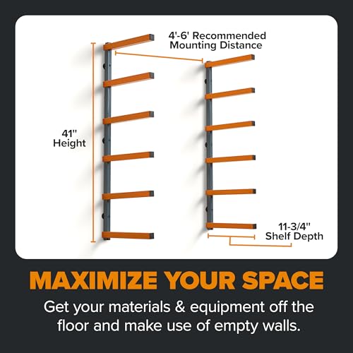 Bora Wood Organizer and Lumber Storage Rack with 6-Level Wall Storage Racks – Indoor and Outdoor Use, In Orange PBR-001