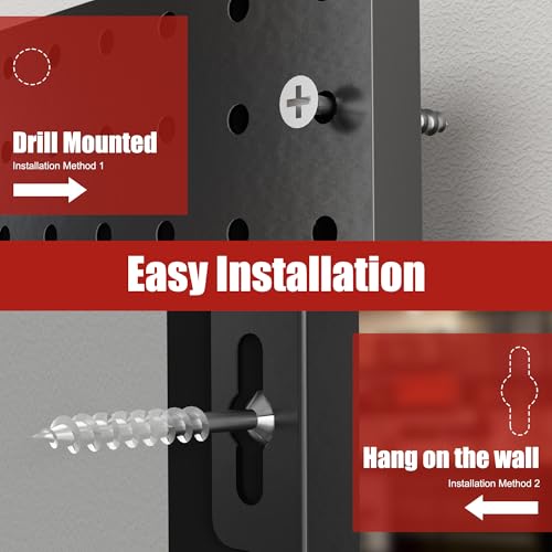 7S garage Peg Board 8 Pack Metal Pegboard Panels with 50 Hooks, Heavy Duty Pegboard Wall Organizer, Black Pegboards for Workbench, Garage Tool Storage, Office Organization, Kitchen, Craft Room
