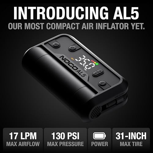 NOCO Air AL5: Cordless Tire Inflator – Portable Rechargeable Air Compressor with USB-C – 17 LPM Inflates 0–40 PSI in 7 Minutes – Digital Gauge + Auto-Shutoff – For Tires up to 31-Inches