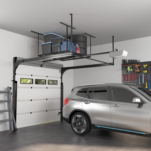 FLEXIMOUNTS 4x4FT Garage Storage Rack Overhead, Adjustable Ceiling Storage Racks, Metal Garage Organization System with 350LBS Weight Capacity(Black), Classic Series