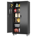 Aobabo Upgraded Garage Storage Cabinets with Wheels,Metal Storage Cabinets with 5 Adjustable Shelves for Garage Home Office Storage, Black,71''H*34''W*18''D,Assembly Required