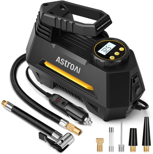 AstroAI AIRUN H Tire Inflator Portable Air Compressor,Fast Inflation Electric Air Pump for Car Tires-Car Accessories,9.8Ft Cord-12VDC-Powered Auto Shut-Off with Digital Pressure Gauge,LED Light,Yellow