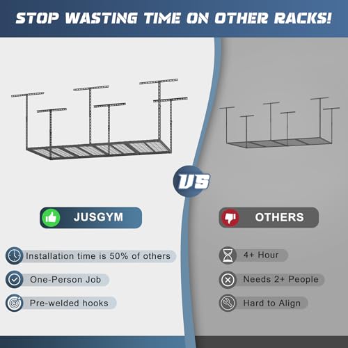 Jusgym 3X6FT Overhead Garage Storage Rack, 26"-40" Height Adjustable Garage Ceiling Storage Racks, Heavy Duty Metal Overhead Storage Organizer System, 450LBS Weight Capacity