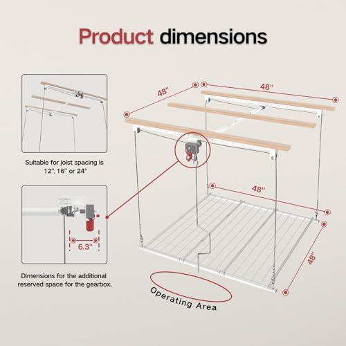 KOKORACKER Overhead Garage Storage Rack, Adjustable Heavy-duty 4x4 Ft Ceiling Storage Racks with Safety Lock, Ideal for Garage Storage Lifting Organization System, 250lbs Capacity, White