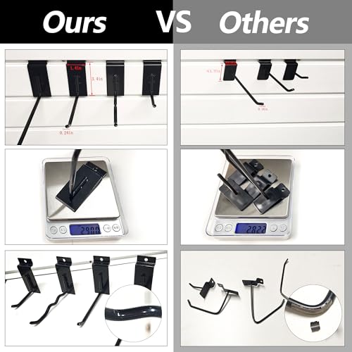3-H Heavy Duty Slatwall Hooks 20 Pack, Straight & Double Slat Wall Hangers, Extra Thick Backplate for Straight Hooks, Proslat Compatible Garage Storage Organizer(Black)
