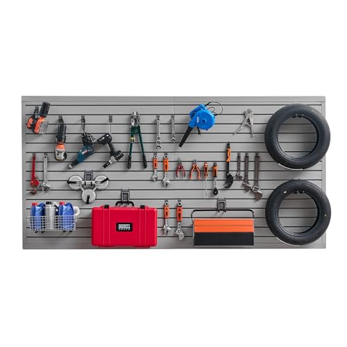 VEVOR Slat Wall Paneling, 8 x 4 ft, PVC Garage Slatwall without Accessories, Grey Slat Wall Easy-to-Install Adjustable Slatwall Panel with Coupling Structure & DIY Cutting, Fits for Storage & Display