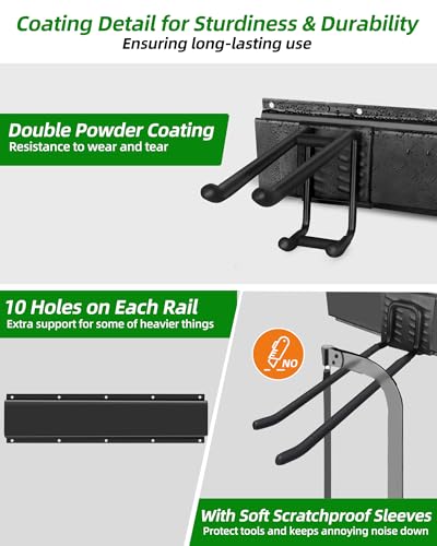 PIYILO 64 inches Garage Tool Organizer Wall Mount, Garden Tool Organizer Rack Heavy Duty, Hanging Storage Organization Racks Holder with 10 Hooks, for Lawn Tools, Shovel, Shed