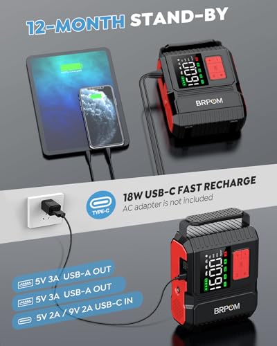 Car Jump Starter with Air Compressor, 9000A Peak 26800mah (Up to All Gas or 12.0L Diesel Engine, 50 Times) Portable160PSI Jump Starter 12V Auto Battery Jump Pack Quick Charge