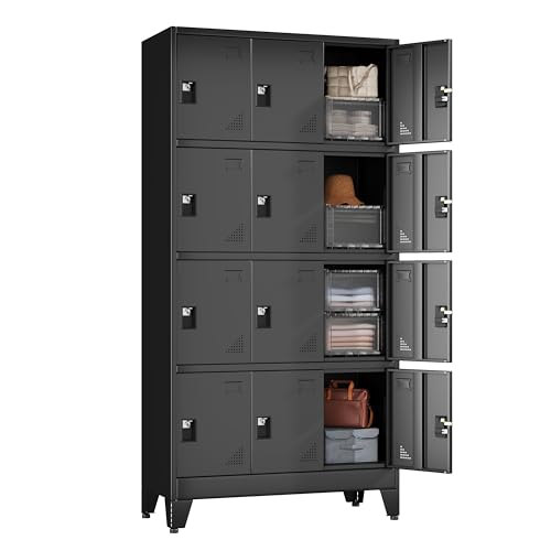 erosoei Metal Lockers for Employees, 12 Doors Metal Storage Locker with Card Slot and Ventilation Holes, Steel Employee lockers for Home Office School Gym Garage, Requires Installation